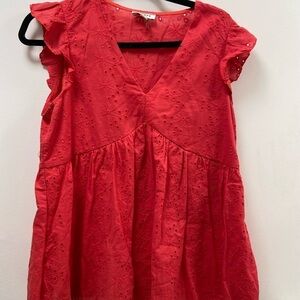 Andree‎ by unit Medium fuchsia, eyelet, lined flowy cap sleeve babydoll blouse